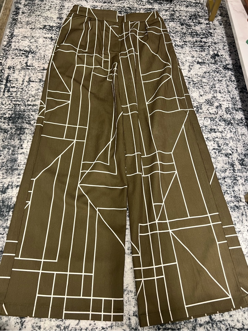 Wide Leg Olive Green Graphic Stripe Women’s Pants